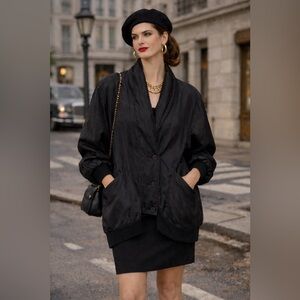 VNTG Adam Douglas 100% Silk Women Sz Large Jacket Blazer Retro Goth   Y2K Biker